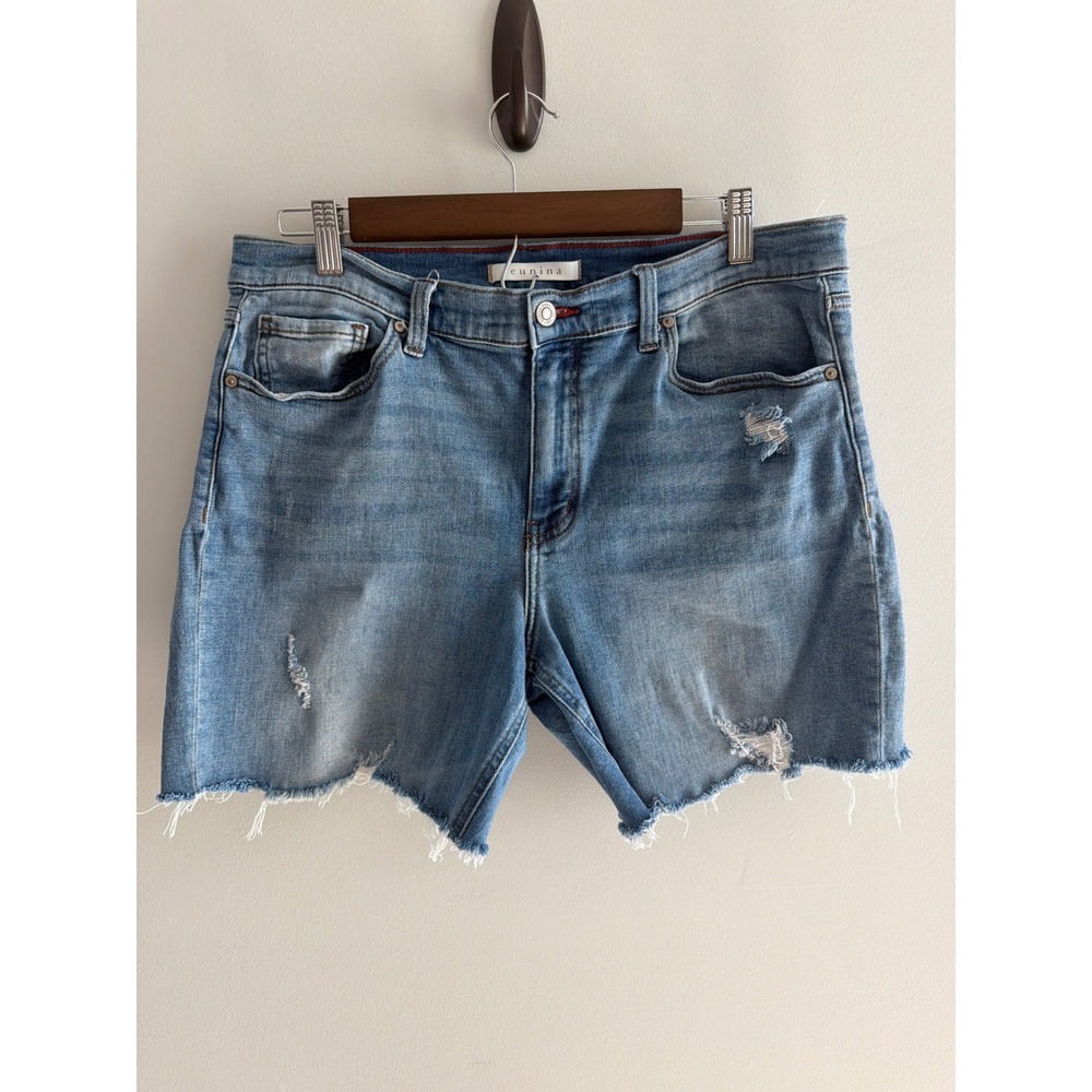 Eunina Frankie Low Rise Girlfriend Denim Shorts Distressed Raw Hem Size 15